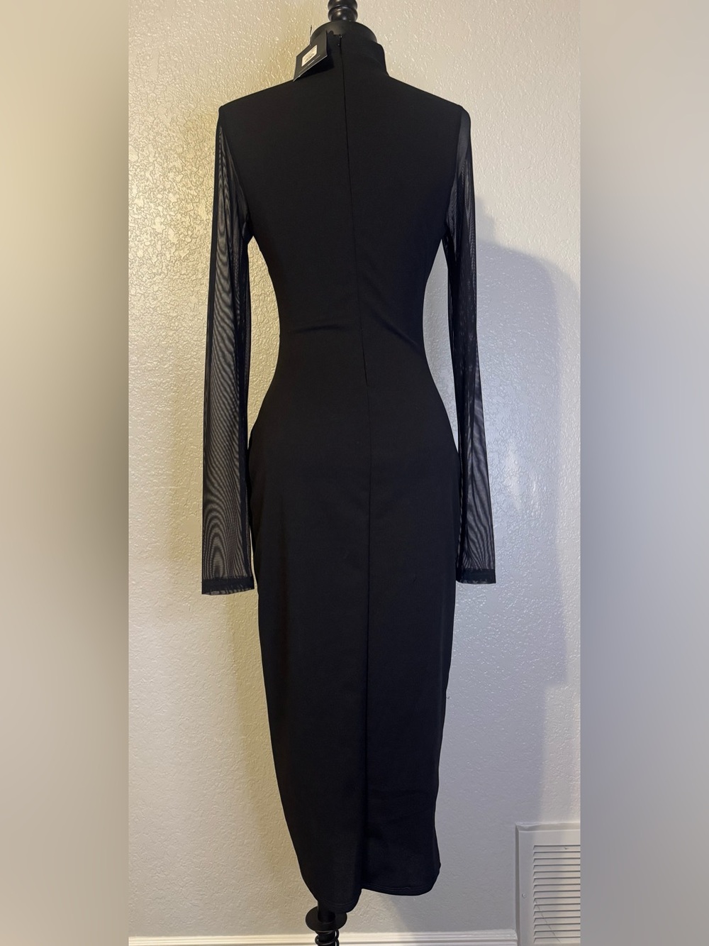 Fashion Nova Black Sheer-Sleeve Midi Dress